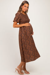 Clay Floral Smocked Puff Sleeve Maternity Dress