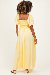 Yellow Chambray Smocked Maternity Maxi Dress