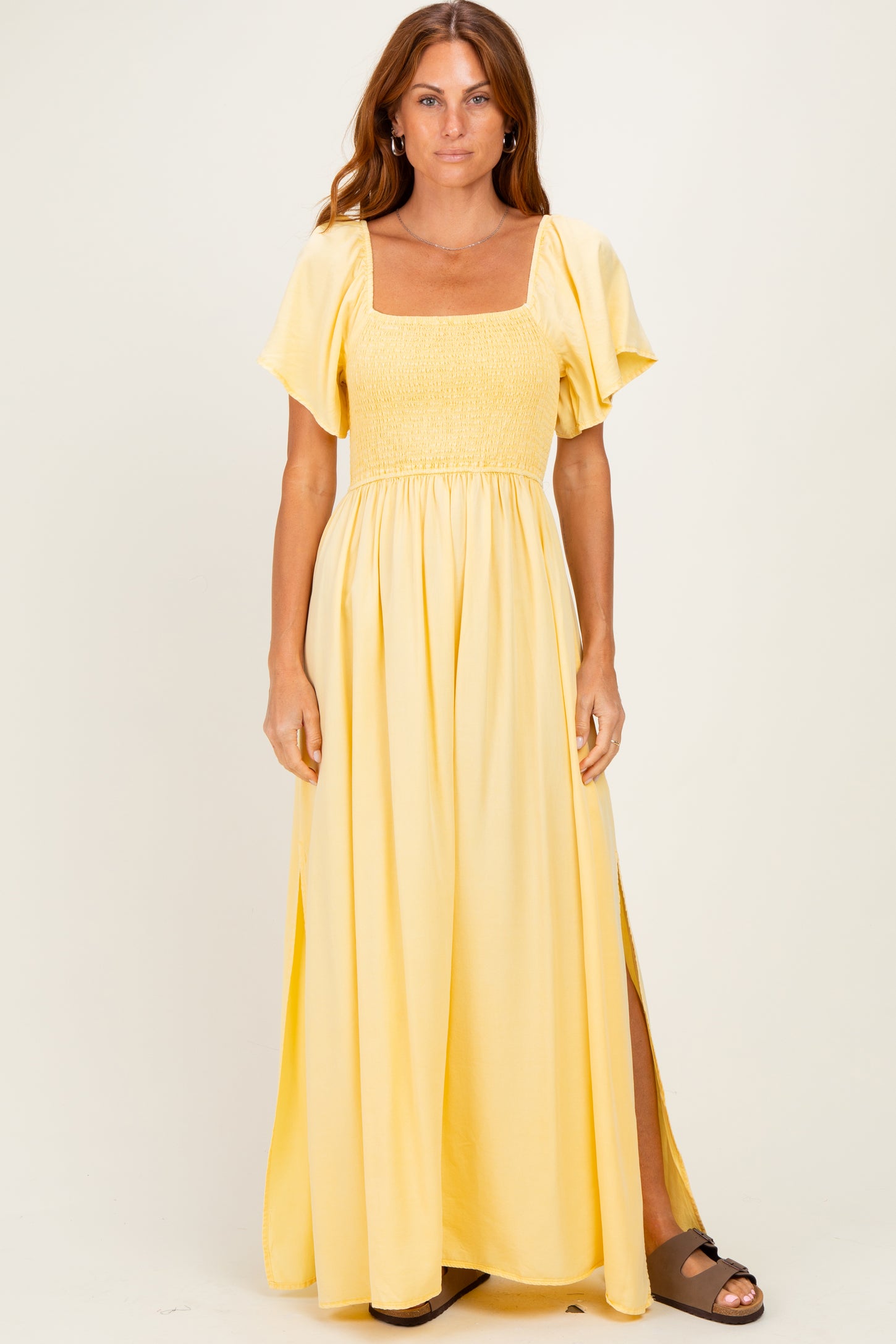 Yellow Chambray Smocked Maxi Dress