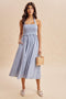 Blue Striped Smocked Halter Midi Dress