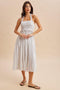 Off White Striped Smocked Halter Midi Dress