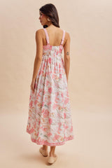 Coral Pink Floral Embroidered Maxi Dress
