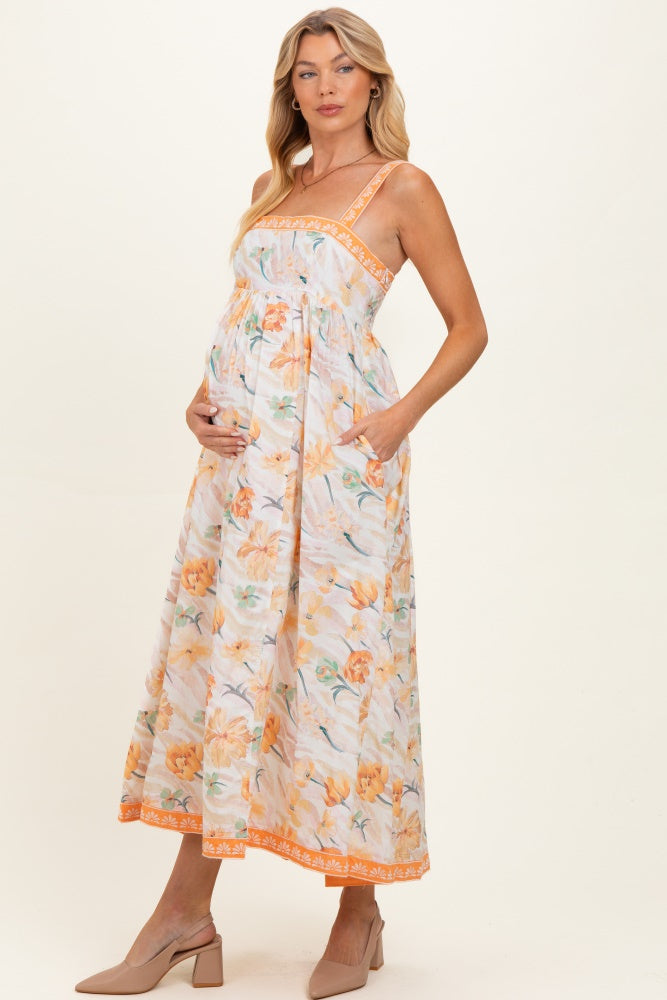 Daffodil Floral Embroidered Maternity Maxi Dress