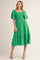 Kelly Green Smocked Embroidered Midi Dress