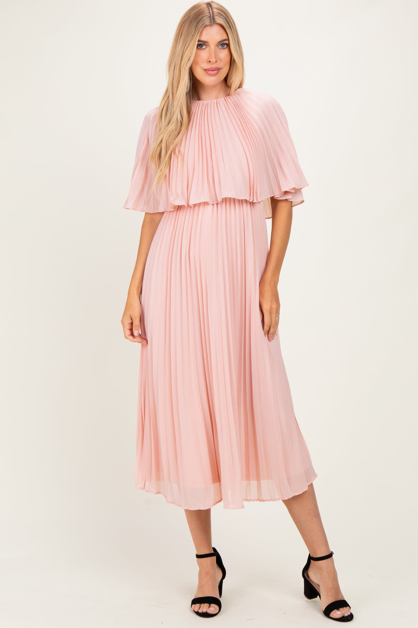 Blush Pleated Cape Midi Dress