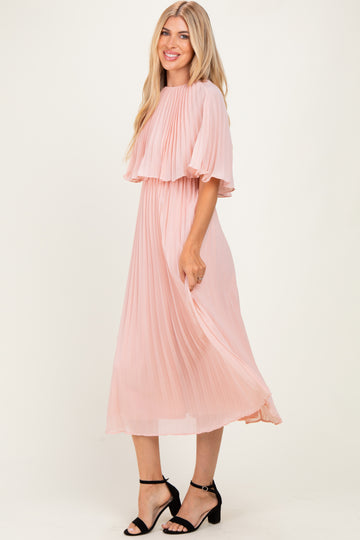Blush Pleated Cape Midi Dress