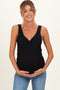 Black Ribbed Knit Lace Trim Cinch Bust Maternity Tank Top