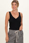 Black Ribbed Knit Lace Trim Cinch Bust Tank Top