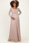 Mocha Floral Lace Long Sleeve Off Shoulder Maternity Maxi Dress