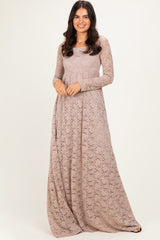 Mocha Floral Lace Long Sleeve Off Shoulder Maternity Maxi Dress