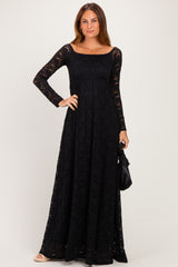 Black Floral Lace Long Sleeve Off Shoulder Maxi Dress