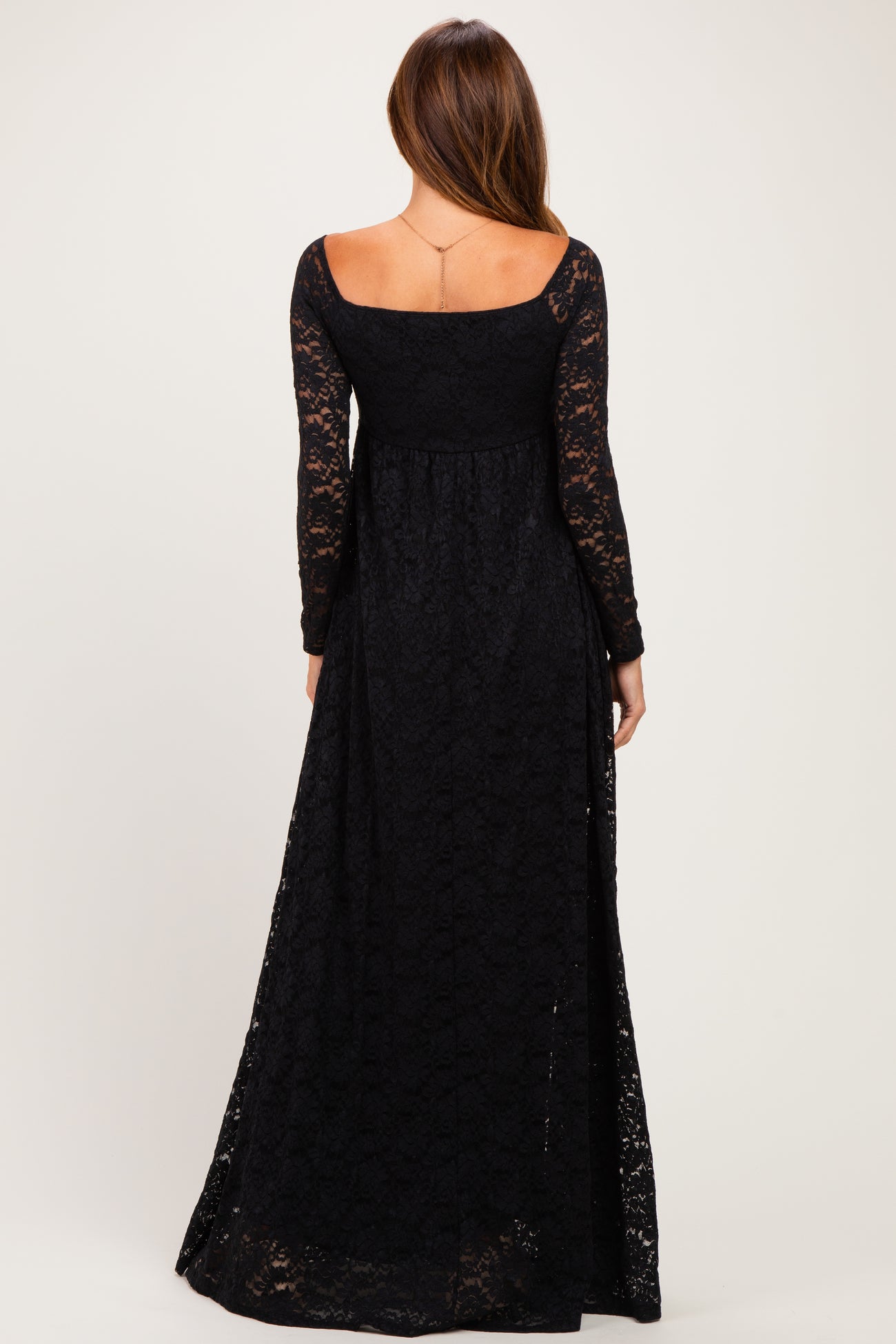 Black Floral Lace Long Sleeve Off Shoulder Maxi Dress