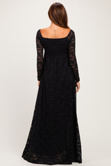 Black Floral Lace Long Sleeve Off Shoulder Maxi Dress