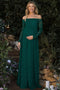 Hunter Green Floral Lace Long Sleeve Off Shoulder Maternity Maxi Dress