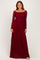 Burgundy Floral Lace Long Sleeve Off Shoulder Maxi Dress