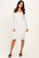 Ivory Long Sleeve Fitted Lace Dress