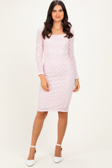 Light Pink Long Sleeve Fitted Lace Dress