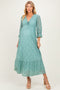 Blue Floral Lace 3/4 Ruffle Sleeve V-Neck Maternity Maxi Dress