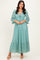 Blue Floral Lace 3/4 Ruffle Sleeve V-Neck Maxi Dress