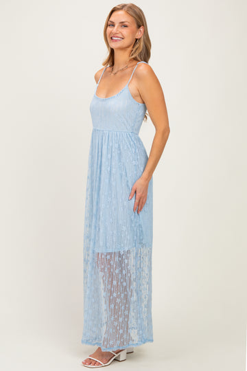 Light Blue Sleeveless Lace Maxi Dress