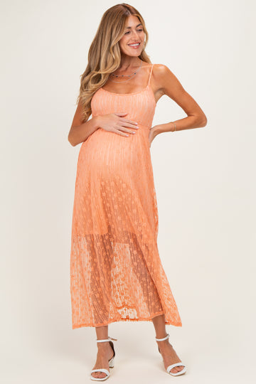 Peach Sleeveless Lace Maternity Maxi Dress