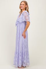 Lavender Lace Flutter Sleeve Tiered Maxi Dress