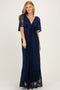 Navy Lace Flutter Sleeve Tiered Maxi Dress