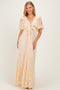 Beige Lace Flutter Sleeve Tiered Maxi Dress