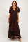 Brown Lace Flutter Sleeve Tiered Maxi Dress