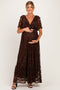 Brown Lace Flutter Sleeve Tiered Maternity Maxi Dress
