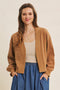 Camel Waffle Knit Balloon Sleeve Cardigan