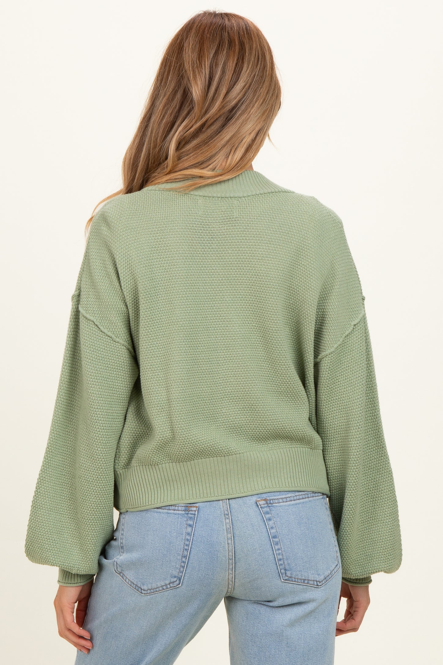 Pistachio Waffle Knit Balloon Sleeve Maternity Cardigan