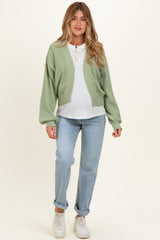 Pistachio Waffle Knit Balloon Sleeve Maternity Cardigan