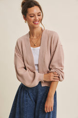 Blush Waffle Knit Balloon Sleeve Cardigan