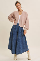 Blush Waffle Knit Balloon Sleeve Cardigan