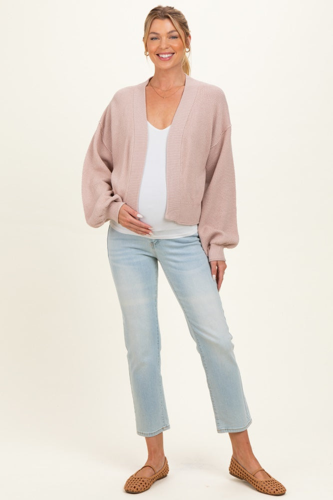 Blush Waffle Knit Balloon Sleeve Maternity Cardigan