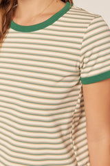 Green Striped Ribbed Knit T-Shirt