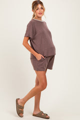 Brown Melange Knit Short Sleeve Top Shorts Maternity Set