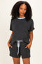 Charcoal Melange Knit Short Sleeve Top Shorts Set