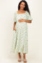Sage Floral Square Neck Puff Sleeve Maternity Dress