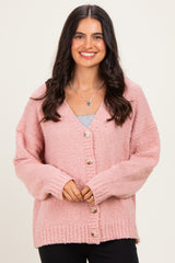 Ballet Pink Chenille Knit Button Front Maternity Cardigan