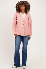 Ballet Pink Chenille Knit Button Front Maternity Cardigan