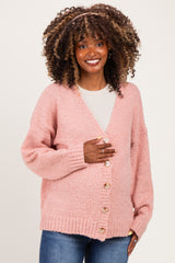 Ballet Pink Chenille Knit Button Front Maternity Cardigan