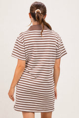 Chestnut Striped Polo Maternity T-Shirt Mini Dress