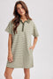 Olive Striped Polo T-Shirt Mini Dress