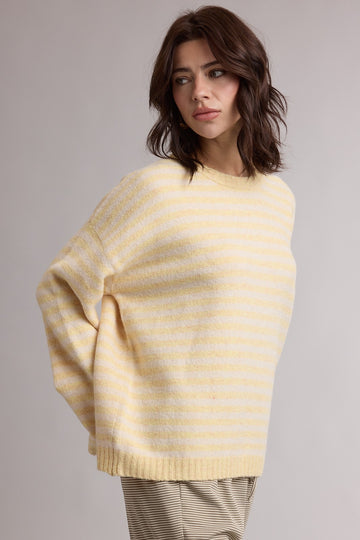 Lemon Brushed Knit Striped Sweater