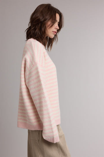 Ballet Pink Brushed Knit Striped Sweater