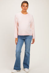 Ballet Pink Brushed Knit Striped Maternity Sweater
