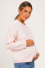 Ballet Pink Brushed Knit Striped Maternity Sweater