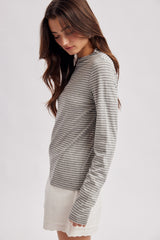 Heather Grey Striped Rolled Neck Top